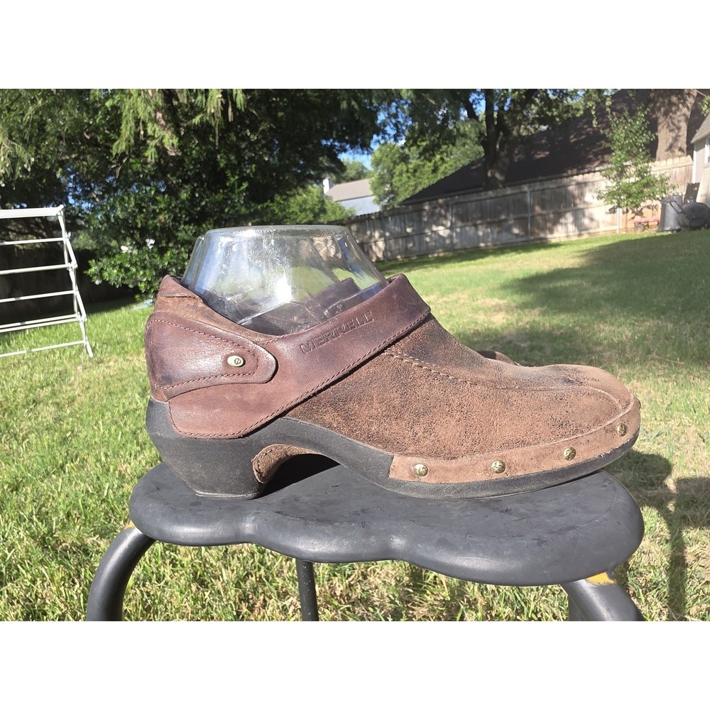 Merrell Luxe Wrap Womens Brown Leather Studded Slip On Mule Clogs - Picture 3 of 10